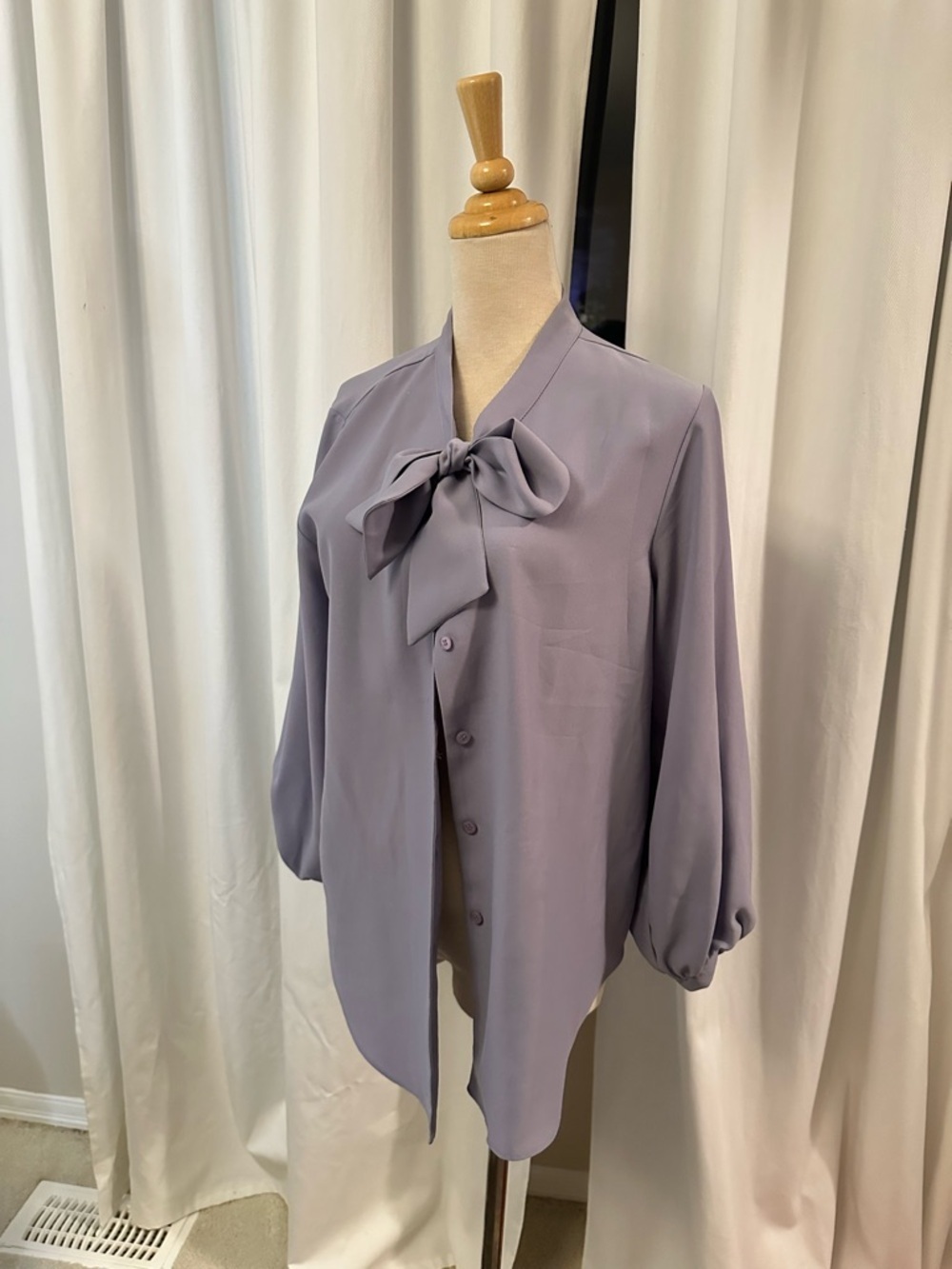 Elegant Lavender Bow-Tie Blouse - Women's Top - Picture 2 of 5